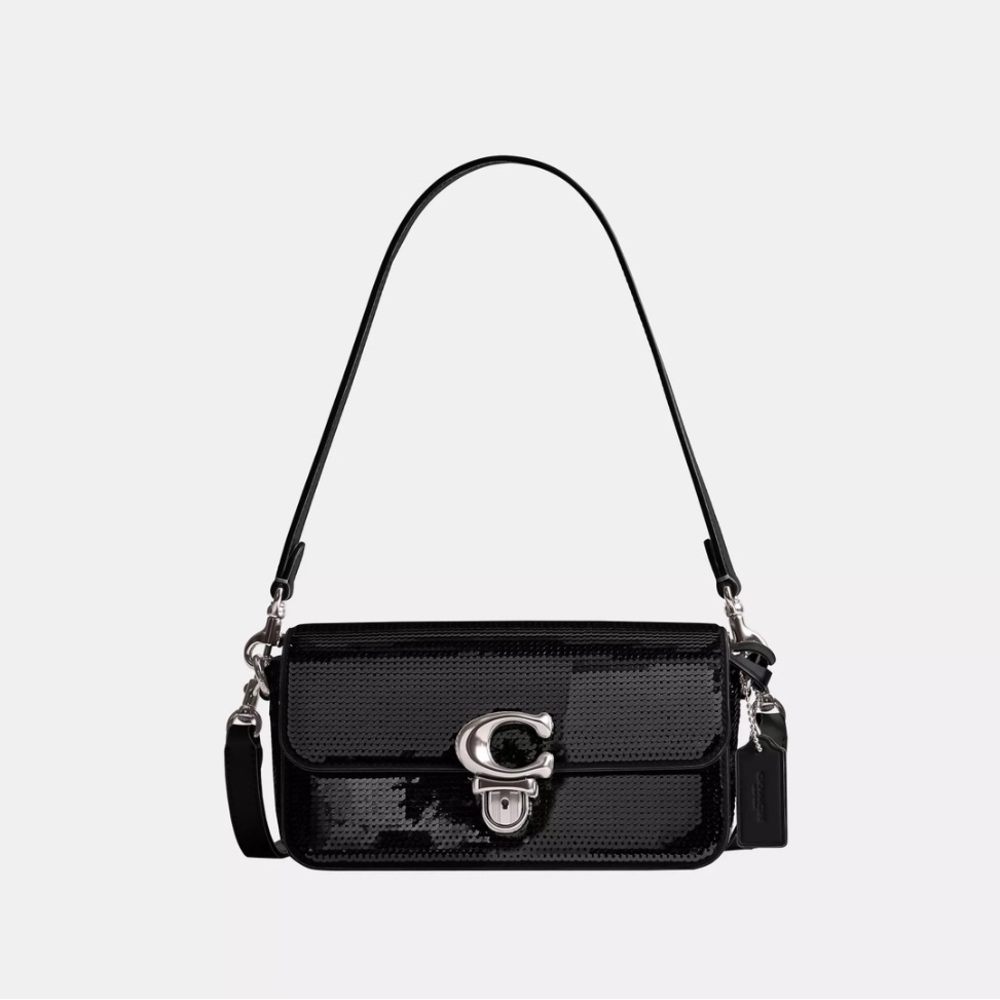 COACH Studio Baguette 20 Bag in Black Sequin Shoulder Crossbody Bag NWT